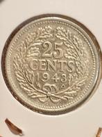 25 cent 1943 Eikel P, zilver, nr.4 (08), Zilver, Ophalen of Verzenden, 25 cent