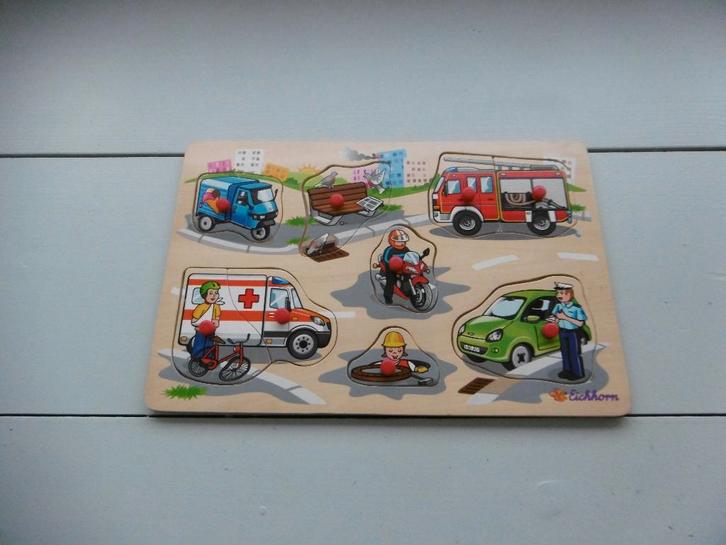 HOUTEN VOERTUIGEN PUZZEL VAN EICHHORN., Kinderen en Baby's, Speelgoed | Kinderpuzzels, Zo goed als nieuw, 6 maanden tot 2 jaar