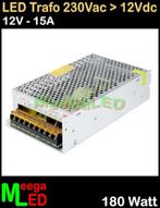 LED Trafo Voeding Adapter Driver - 230V > 12V - 15A = 180W, Ophalen of Verzenden, Nieuw, LEDtrafo