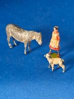 Vintage jaren 20 Tinnen boerin met ezel en geitje, Ophalen of Verzenden