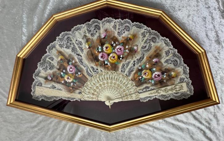 Antieke waaier in vitrinekastje., Antiek en Kunst, Curiosa en Brocante, Ophalen of Verzenden