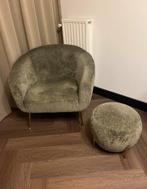 Groene Velvet Fauteuil met Poef - Zo Goed Als Nieuw!, Huis en Inrichting, Fauteuils, Ophalen, Zo goed als nieuw, Stof, 75 tot 100 cm