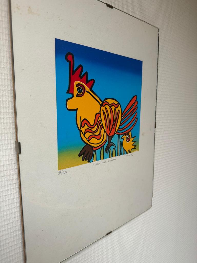 Derk Wessels - Haan met Kuiken - Linosnede, Antiek en Kunst, Kunst | Litho's en Zeefdrukken, Ophalen of Verzenden