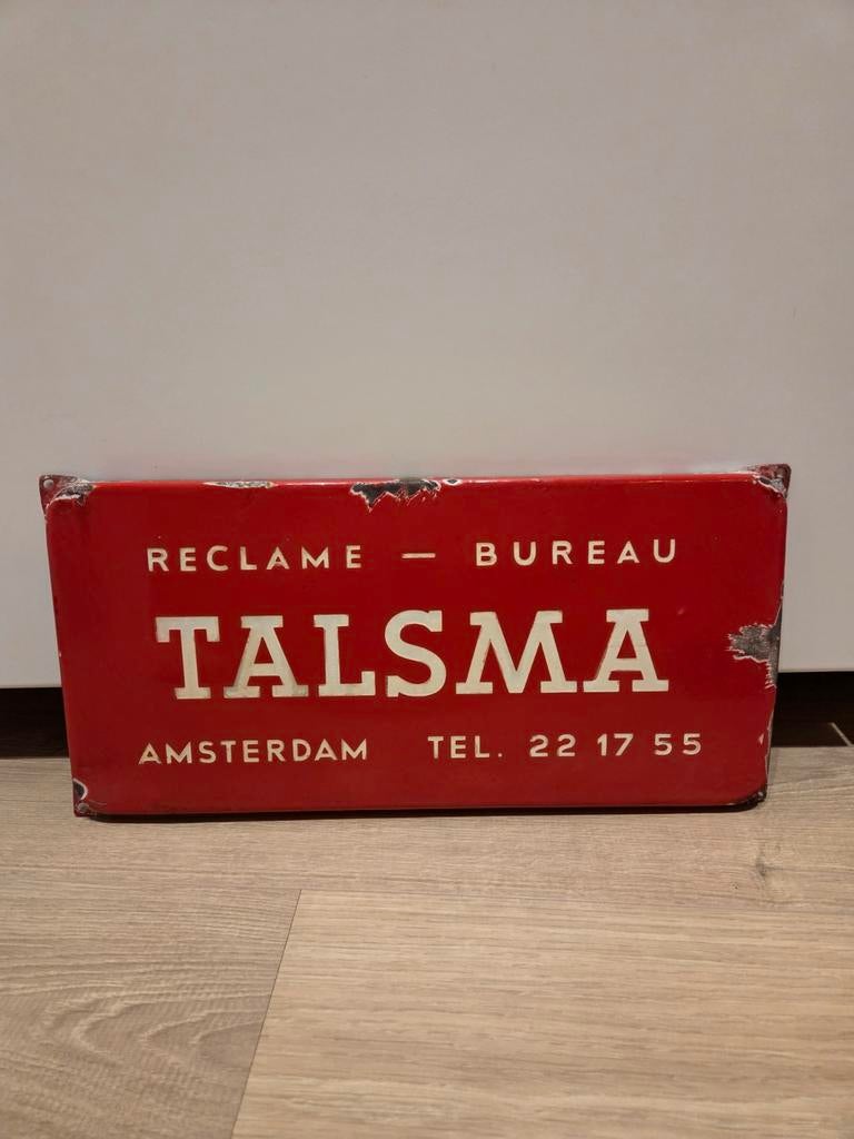 Oud Emaille bord Talsma Amsterdam, Ophalen of Verzenden
