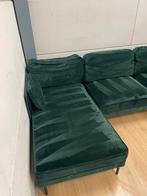 Mooie luxe groene suede velvet velours hoekbank - GEREINIGD!, Huis en Inrichting, Ophalen, 250 tot 300 cm, Luxe, Hoekbank