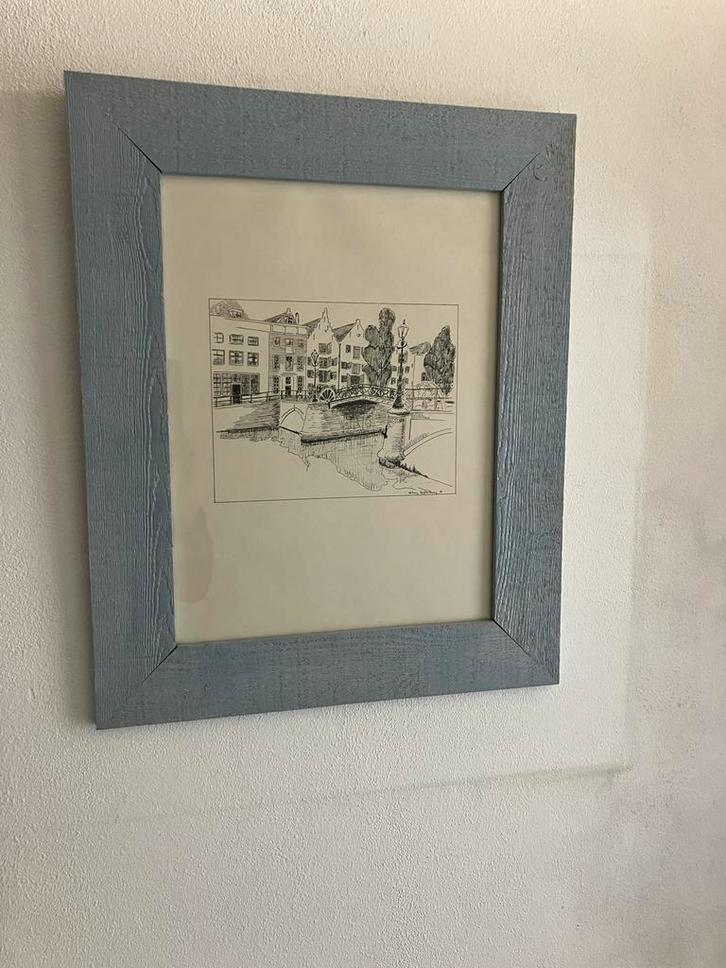 Vintage tekening met lijst, Antiek en Kunst, Kunst | Tekeningen en Foto's, Ophalen of Verzenden