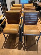 6 bruine leren eetkamerstoelen, Ophalen, Gebruikt, Bruin, Metaal
