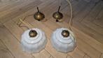2 Opaline hanglampen, groot model met koperen details, Huis en Inrichting, Lampen | Hanglampen, Gebruikt, Vintage, Ophalen of Verzenden