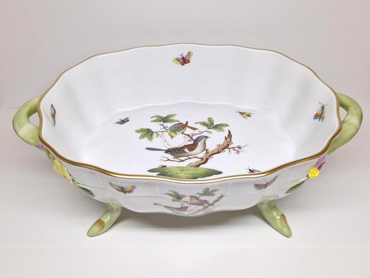 Herend broodmand met grepen en voeten Rothschild Bird decor., Antiek en Kunst, Antiek | Porselein, Ophalen of Verzenden