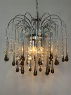 Murano taupe kroonluchter hanglamp vintage Kristal pegels, Baak, Ophalen of Verzenden, Glas, Baak
