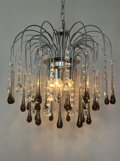 Murano taupe kroonluchter hanglamp vintage Kristal pegels, Huis en Inrichting, Lampen | Kroonluchters, Glas, Ophalen of Verzenden