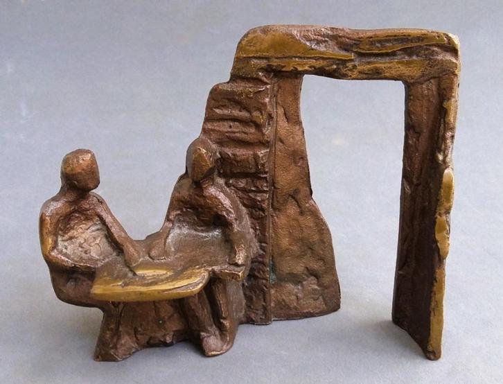 1990 Bronzen Beeld "in overleg" kunst Judith Braun Enschede, Antiek en Kunst, Kunst | Overige Kunst, Ophalen of Verzenden