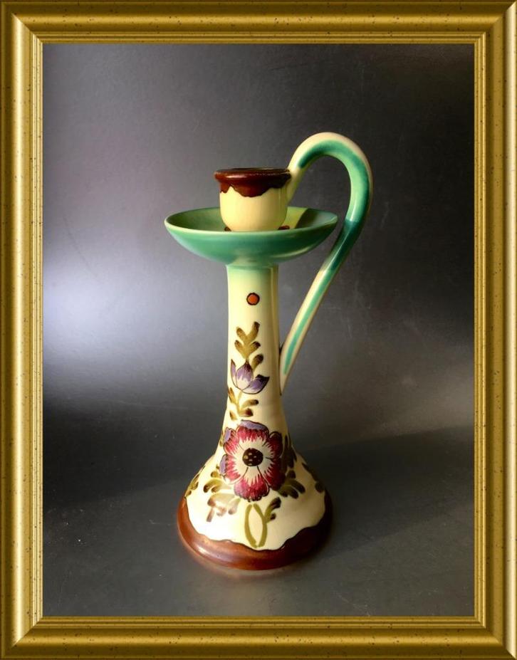 Gouds platelen kandelaar: Plazuid Gouda, 1954. Decor Amoon, Antiek en Kunst, Antiek | Keramiek en Aardewerk, Ophalen of Verzenden
