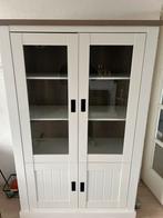 Vitrinekast wit met eiken blad (117 x 49 x 183 cm), Ophalen, 100 tot 150 cm, Eikenhout, Zo goed als nieuw