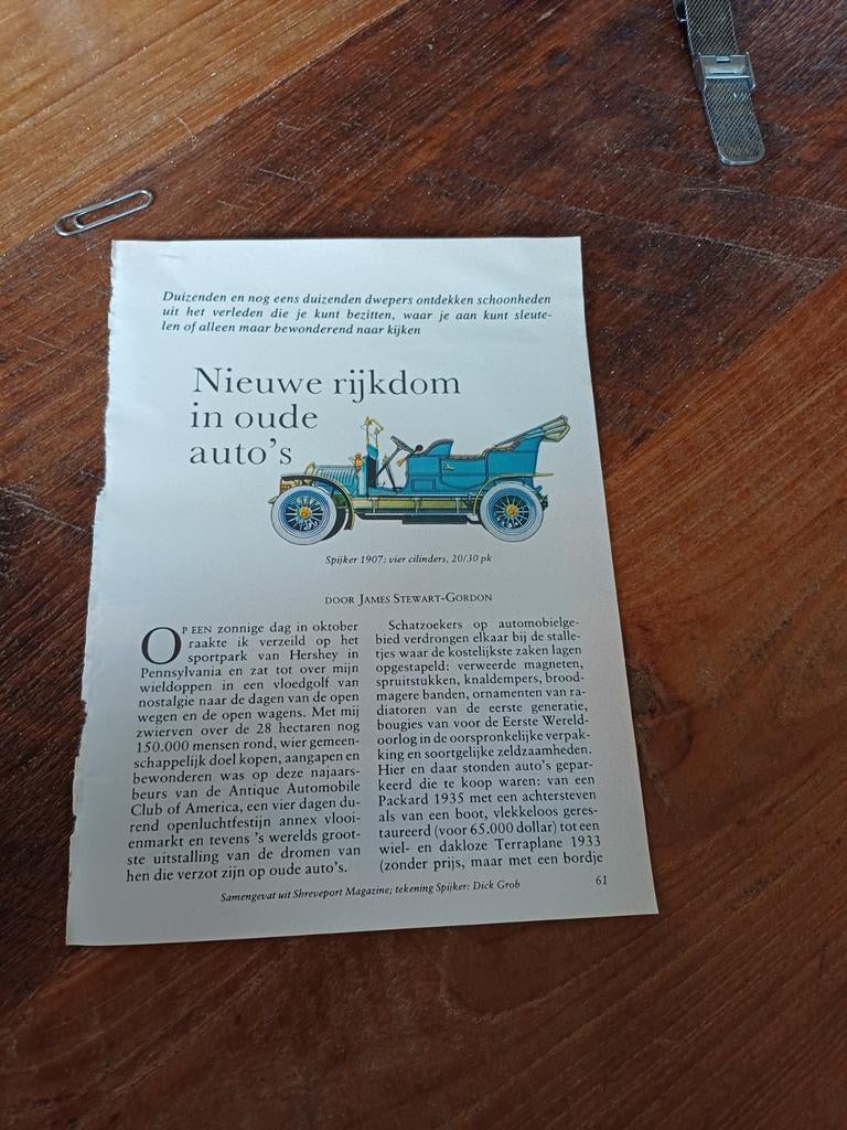 Artikel nieuwe rijkdom in oude auto s 1975, Verzamelen, Ophalen of Verzenden, Auto's