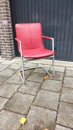 4 rode leren eetkamerstoelen, Huis en Inrichting, Stoelen, Ophalen, Leer, Zo goed als nieuw, Vier