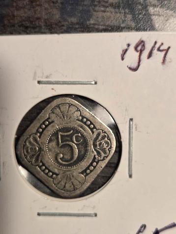 Zeldzame 5 Cent 1914 - Wilhelmina! beschikbaar voor biedingen