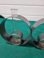 -	Vaasjes in metalen houder, Huis en Inrichting, Woonaccessoires | Vazen, Ophalen of Verzenden, 'T Olde Gre-j, Info@toldegrej.nl
