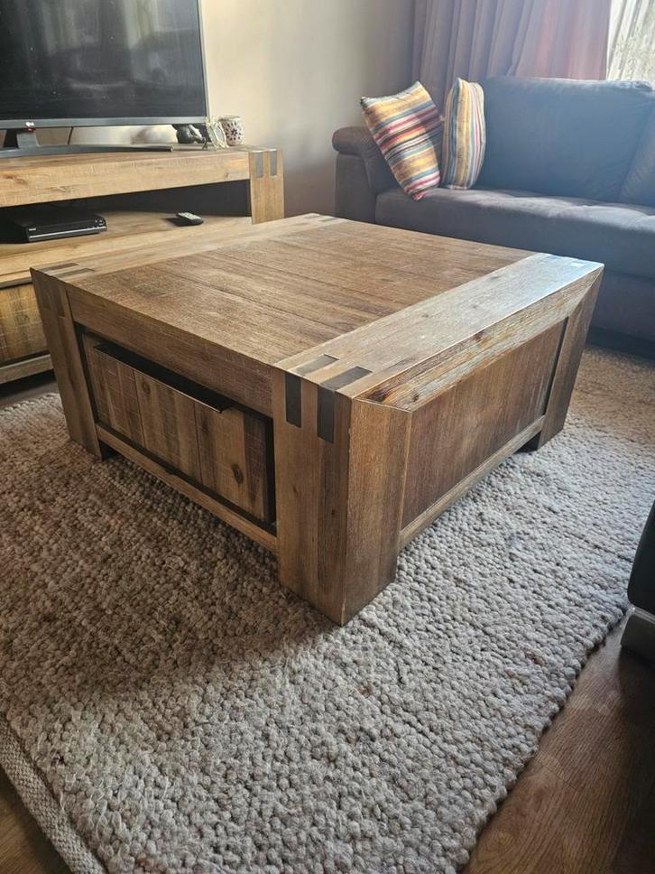 Houten Salontafel met Lade, Huis en Inrichting, Tafels | Salontafels, Gebruikt, Minder dan 50 cm, 50 tot 100 cm, 100 tot 150 cm