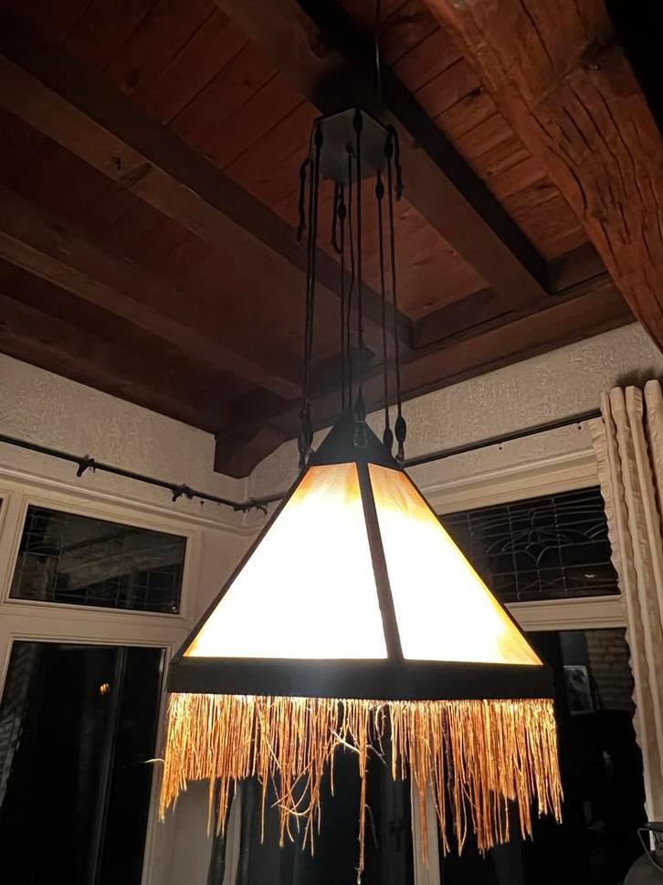 Art deco jaren 20-30 Hanglamp, Huis en Inrichting, Lampen | Hanglampen, Gebruikt, 50 tot 75 cm, Glas, Ophalen of Verzenden