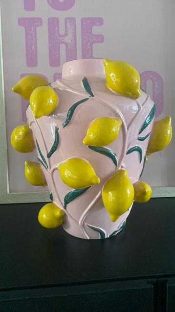 Kleurrijke roze/ gele  citroenvaas 40 cm hoog! beschikbaar voor biedingen
