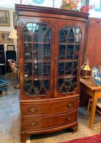 antieke Hollandse vitrinekast mahoniehout met orgelgebogen, Ophalen of Verzenden