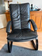 Zwarte lederen fauteuils, Ophalen, Gebruikt, Leer, 50 tot 75 cm