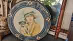 Groot Frans Art Deco blik ca 1925 vrouw met hondje, Ophalen of Verzenden