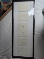 Picasso 5 dieren tekeningen in zwarte lijst 103.5 x 39.5 cm, Ophalen of Verzenden