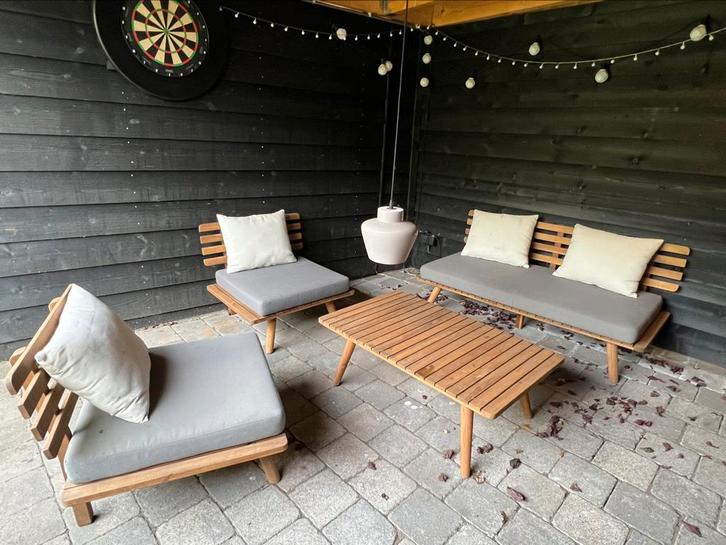 NOUS Garden loungeset Kyoto, Tuin en Terras, Tuinsets en Loungesets, Gebruikt, Loungeset, Hout, 4 zitplaatsen, Ophalen