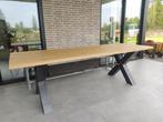 Eetkamertafel industrieel houten blad, metalen poten met dwa, Huis en Inrichting, Tafels | Eettafels, Ophalen, 200 cm of meer