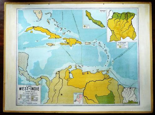 Oude en grote overzicht schoolkaart van Suriname Antillen, Antiek en Kunst, Antiek | Schoolplaten, Aardrijkskunde, Ophalen of Verzenden
