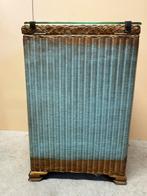 Vintage Lloyd loom rieten wasmand met glazen blad, Gebruikt, Lloyd loom, Lloyd loom, Groen
