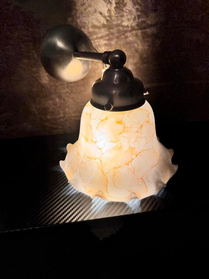 Antieke Wandlamp Chroom & Glas, Antiek en Kunst, Antiek | Lampen, Ophalen of Verzenden