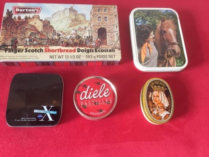 5 kleine vintage blikken, Verzamelen, Blikken, Gebruikt, Overige, Overige merken, Ophalen of Verzenden