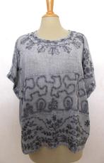 Mooie grijze tuniek/top met borduursels (made in India) L/XL, Verzenden, Maat 42/44 (L), Zo goed als nieuw, Korte mouw