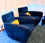 Salon Ligne Roset fauteuil (2) blauw alcantara, 2x, Ophalen, Overige materialen, Gebruikt, 75 tot 100 cm