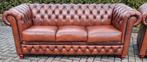 Chesterfield 3+2 bankstel bruin leer + BEZORGING GRATIS, Huis en Inrichting, Banken | Bankstellen, Rechte bank, Gebruikt, Leer