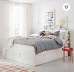 BRIMNES Bedframe met opberger bedeinde, wit/Lönset, 160x200, Ophalen, Gebruikt, Wit, Tweepersoons
