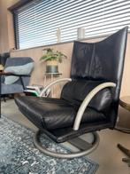 Vintage Rolf Benz Torino draaifauteuil - Zwart leer, Ophalen, Gebruikt, Leer, 75 tot 100 cm