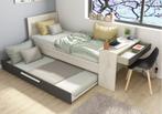 Shipley 1-persoonsbed met bureau en slaaplade - Antraciet/wi, Kinderen en Baby's, Kinderkamer | Bedden