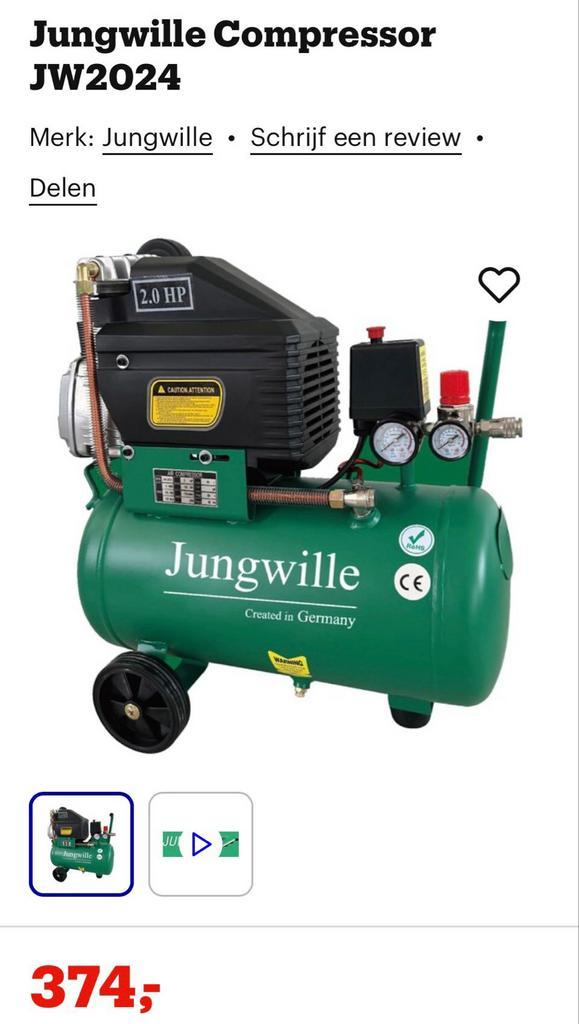 Jungwille Compressor - Nieuw in doos!, Doe-het-zelf en Verbouw, Compressors, Nieuw, 6 tot 10 bar, Minder dan 25 liter, Minder dan 200 liter/min