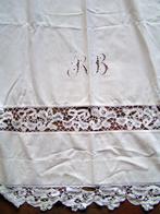 antiek laken met monogram en lintkant nr KK 343 ger brocance, Antiek en Kunst, Antiek | Kleden en Textiel, Verzenden