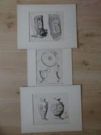 Drie prenten middeleeuwse drinkhoorn kannen Frans Buffa 1858, Antiek en Kunst, Kunst | Etsen en Gravures, Verzenden