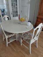 Rond-ovale eettafel wit Selva met 6 stoelen., Huis en Inrichting, Ophalen, Gebruikt, 100 tot 150 cm, Vijf personen of meer