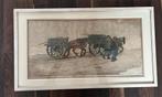 Schilderij met strandjutters met  paard en wagen, Antiek en Kunst, Ophalen of Verzenden