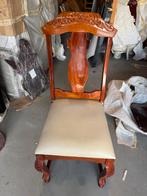 Houten stoel met lederen zitting surinaams slangenhout, Huis en Inrichting, Stoelen, Ophalen, Gebruikt, Bruin, Eén