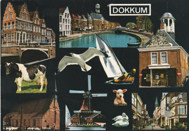 DOKKUM Gevels Kleindiep Molen Kerk, Verzamelen, Ansichtkaarten | Nederland, Gelopen, Friesland, 1980 tot heden, Verzenden