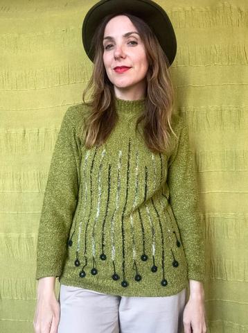 Vintage Jaren 80/90 trui - groen - knitwear - 36/S beschikbaar voor biedingen