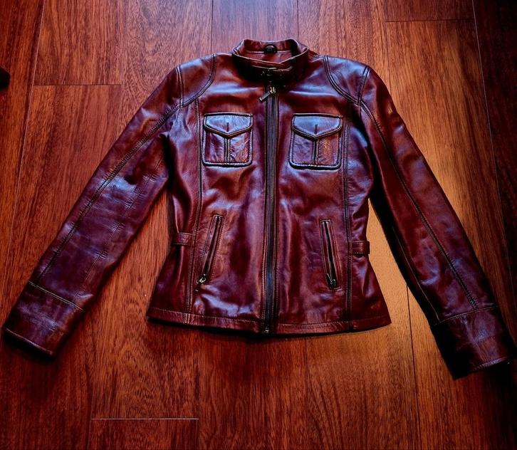 LEREN VINTAGE VENTIUNO COGNAC BRUIN DAMES JACK MT 36, Kleding | Dames, Jassen | Zomer, Zo goed als nieuw, Maat 36 (S), Bruin, Ophalen of Verzenden